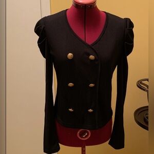 Women's Solid Color Woven V-neck Long Sleeve Top w/ button front